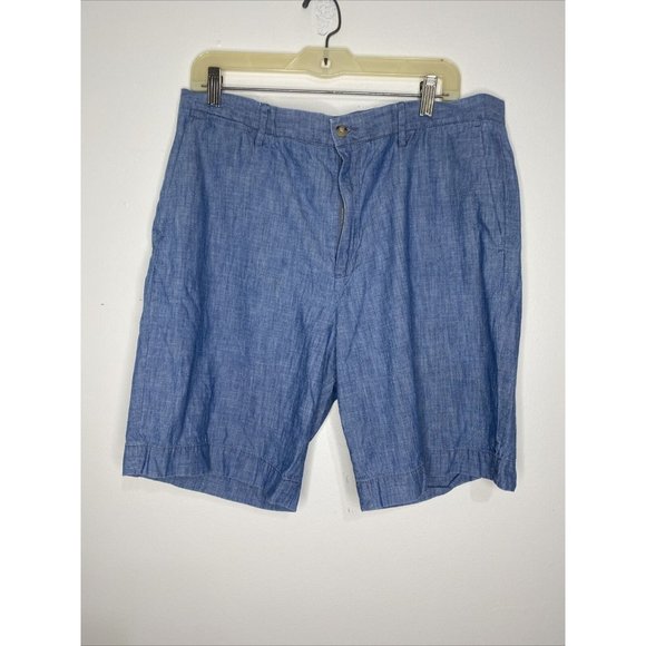 Polo Ralph Lauren Chambray Shorts Men's Size 35 Blue Cotton Flat Front - Picture 1 of 8